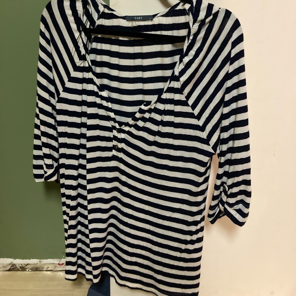 Tart navy and white striped blouse